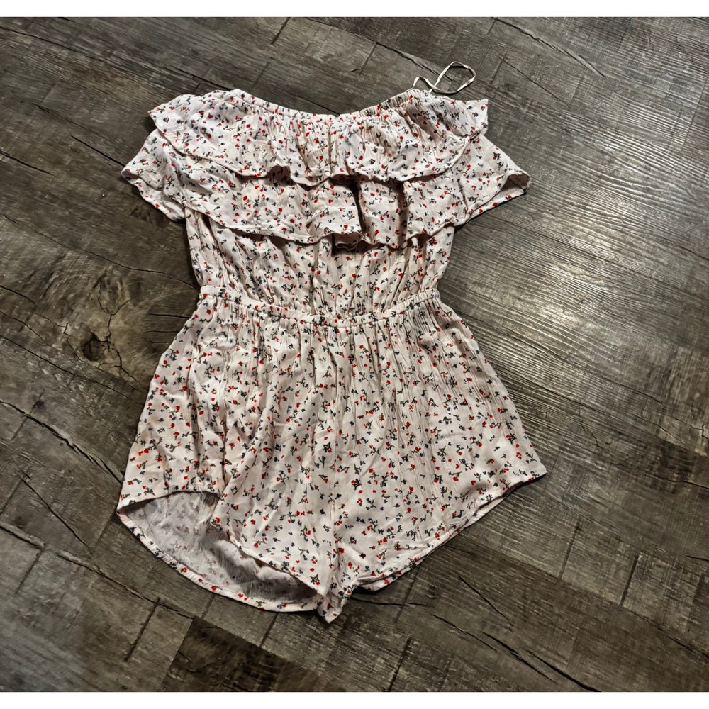 Billabong Floral Print Ruffle Off The‎ Shoulder Romper Women's Medium